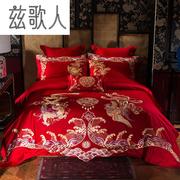 四件套婚庆床上用品大红棉，结婚六件套床单婚房双人高档被套1107v