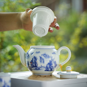 青花陶瓷茶壶带陶瓷过滤网内胆大容量家用单壶泡茶器茶具杯子套装