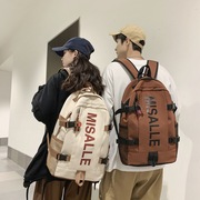 大学生书包男女大容量字母印花双肩包工装风户外旅行情侣背包