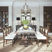 美式餐椅复古餐桌椅组合实木家用奢华单双人(单双人)沙发设计别墅橡木法式