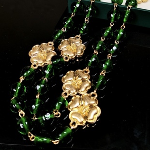 复古黄铜镀复古金仿珍珠，绿琉璃黑琉璃项链毛衣链长120厘米