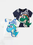 儿童短袖T恤2024夏季男童宝宝时尚卡通纯棉上衣立体可爱恐龙