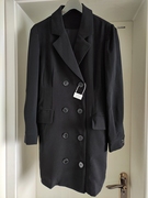 欧美小众经典气质黑色系，茧型设计感双排扣长款长袖西装外套大衣