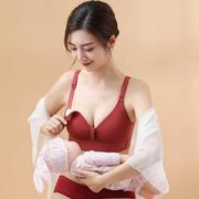 本命年大红桑蚕丝哺乳文胸薄款聚拢无钢圈孕期哺乳期孕妇内衣套装