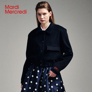 MardiMercredi短款羊绒毛呢外套女宽松保暖收腰复古工装夹克