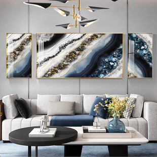 镶钻晶瓷晶钻三联画客厅装饰画轻奢现代沙发，背景墙挂画3d立体大气