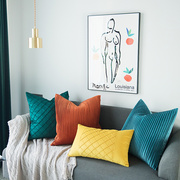 北欧简约风格设计师绒布，纯色抱枕格子，百褶沙发靠垫床上腰靠