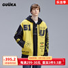 guuka&agaho联名黄色棒球服外套，男美式街头pu皮拼接棉衣冬季宽松