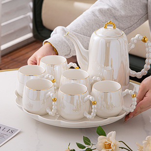 轻奢冷水壶水杯套装客厅陶瓷茶具茶杯子茶壶家用高档水具杯具套装