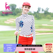 SVG高尔夫舒适弹力长袖泡泡袖T恤时尚波点印花打底衫女