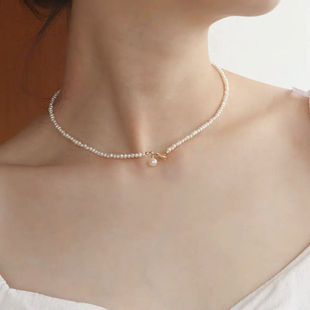 天鹅颈法式优雅珍珠项链镀金项链时尚细吊坠天然淡水珍珠精致简约