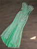 1209a绿色蕾丝亮片手钩开叉，长款外贸晚礼服，裙气质宴会年会修身y2