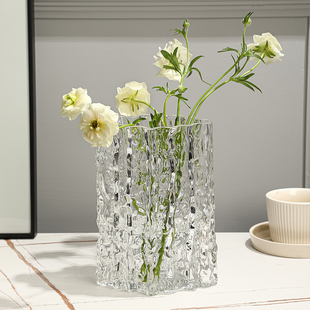 北欧冰川水培透明玻璃花瓶摆件轻奢风家用客厅餐桌插花玫瑰鲜花瓶