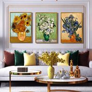 简约简欧客厅装饰画梵高向日葵手绘油画欧式轻奢玄关壁画过道挂画