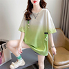 设计感小众短袖t恤女夏季韩版宽松大码女装中长款小个子扎染上衣