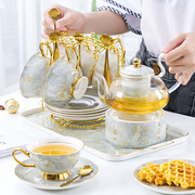 欧式大理石纹陶瓷玻璃花茶具套装客厅下午茶茶具水果茶壶带过滤