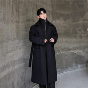 冬季时髦个性假两件设计感毛呢大衣男士韩版休闲宽松风衣外套