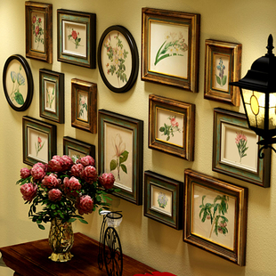 美式乡村照片墙客厅餐厅，相框墙组合挂墙欧式装饰画田园花卉相片墙
