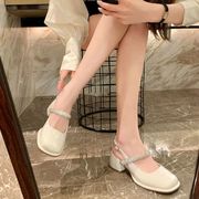新中式方头玛丽珍小皮鞋，女漆皮甜美一字，扣粗跟高跟凉鞋包头水钻