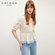 miss COCOON减龄上衣夏款设计感小众翻领短袖收腰雪纺衫