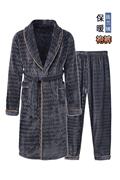 睡衣男款长袍纯棉冬季秋，冬季珊瑚绒睡袍，两件套加绒加厚法兰绒