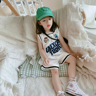 男女童夏季韩版时尚，速干字母篮球服运动套装，中大童休闲港风两件套