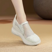 葡萄家手工女鞋8.5cm真皮厚底松糕底坡跟粗跟休闲春秋增高小白鞋