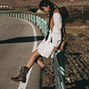 新疆旅游穿搭裙子草原沙漠公路，拍照套装民族风，白色连衣裙女沙滩裙