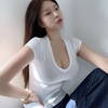 韩国东大门网红夏季亲肤舒适修身性感v领显胸大白色短袖t恤女
