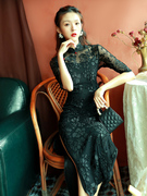 黑色旗袍传统民国复古老上海长款气质中国风改良年轻款少女连衣裙