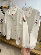 儿童白衬衫日系兔子小熊卡通刺绣，男女童衬衣长袖，打底外穿宝宝上衣