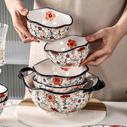 波兰彩陶瓷吃饭碗面碗家用大号双耳汤碗高颜值盘子碗餐具2023
