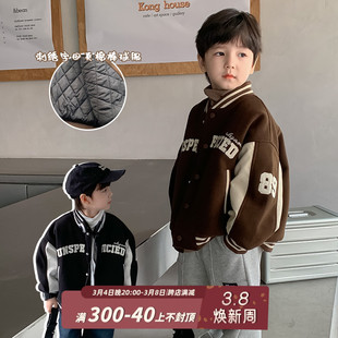 男童夹棉棒球服外套2023儿童，秋冬装上衣男孩冬季加厚保暖棉衣