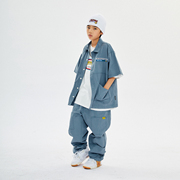 儿童表演服装嘻哈宽松薄款短袖工装套装街舞男童潮服hiphop演出服