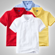 儿童白色t恤短袖男童女童，大童夏季纯棉翻领，白t蓝色校服红色polo衫