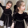 韩国女童小香风连衣裙秋冬款加绒加厚洋气丝绒儿童黑色礼服公主裙