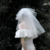 新娘头纱头饰多层蓬蓬纱主婚纱，拍照道具领证结婚法式求婚白色