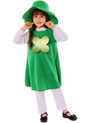 爱尔兰圣帕特里克节四叶草连衣裙套装幼儿园女童派对表演礼服三件
