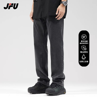 jfu春夏薄款直筒黑色，牛仔裤男宽松直筒美式高街阔腿裤休闲长裤子