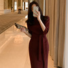 日韩休闲女装系带2024连衣裙气质，蝙蝠袖夏季设计感开叉包臀裙