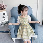 女童旗袍中国风儿童装裙子格子汉服短袖公主裙洋气时髦夏季连衣裙