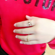 韩日流行韩国纯14k金黄金戒指双层人像k纯金戒指指环女