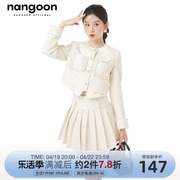 nangoon花边设计小香套装时尚，外套遮肉半身，百褶短裙春季上衣女