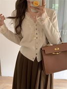 法式蕾丝毛衣女秋冬打底衫上衣时尚气质设计感长袖针织衫