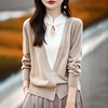 复古中国风假两件羊绒开衫，女旗袍领盘扣套头毛衣宽松羊毛针织外套