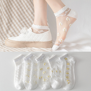 玻璃丝袜子女短袜夏季薄款透气学生女，袜日系可爱丝袜白色船袜女士