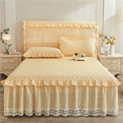 纯棉床裙式单件全棉夹棉加厚床罩花边席梦思床套防尘1.5米1.8m床