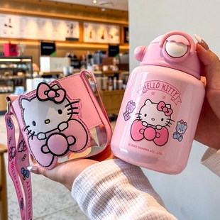 hellokitty儿童吸管保温杯凯蒂猫学生，可爱奥特曼两用带杯套便携壶