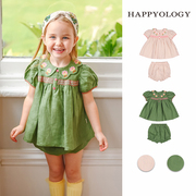 Happyology英国儿童女童套装夏季宝宝亚麻衬衫上衣短裤两件套