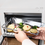 钢化玻璃烤盘家用托盘长方形，耐热蒸鱼盘微波炉烤箱，专用加热双耳大